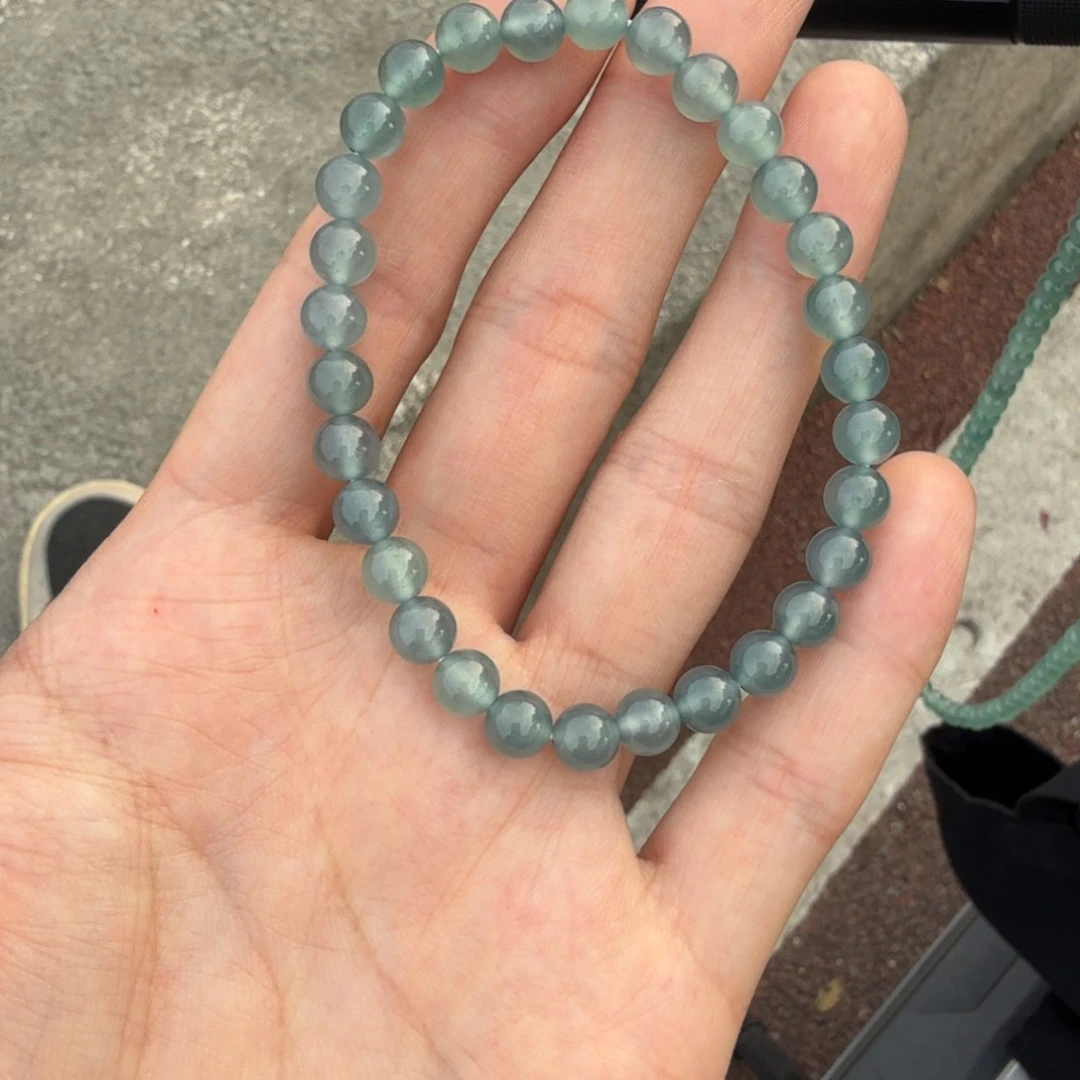浩***务未镶嵌手链翡翠蓝杠翡翠珠串