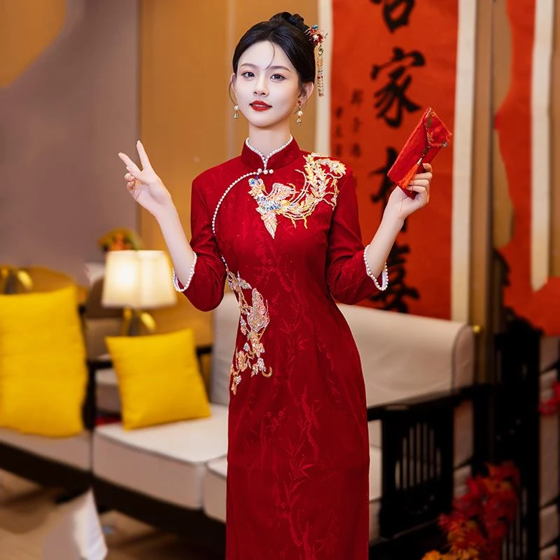 汝韵【登鹊桥】年轻款红色新娘订婚旗袍2025春新款高端敬酒服礼服