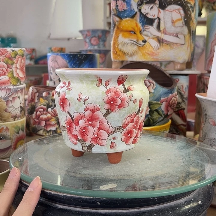 满38包邮景德镇手绘花盆