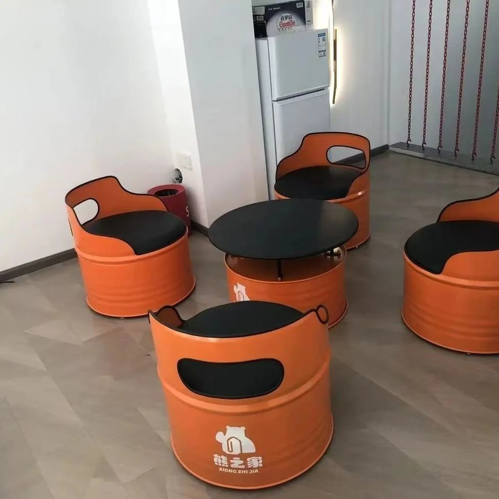 潮店工业风油桶沙发酒吧卡座奶茶店办公室休息区铁艺茶几桌椅组合