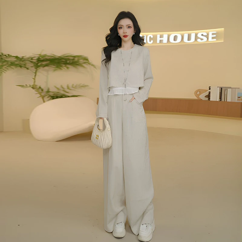 时尚减龄小香风套装女2025年初秋气质休闲假两件上衣阔腿裤两件套