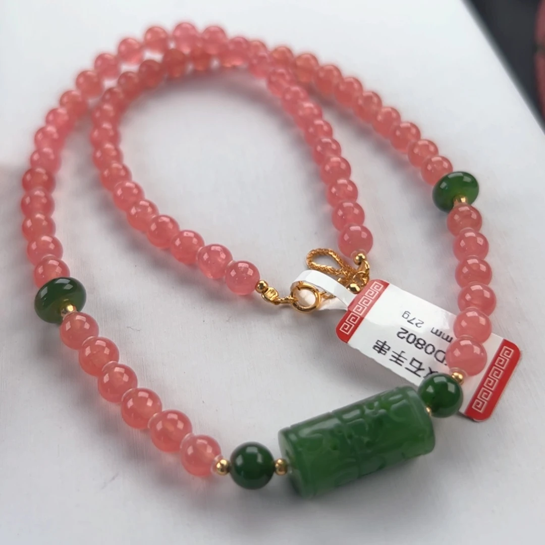 菱锰矿（红纹石）未镶嵌颈饰