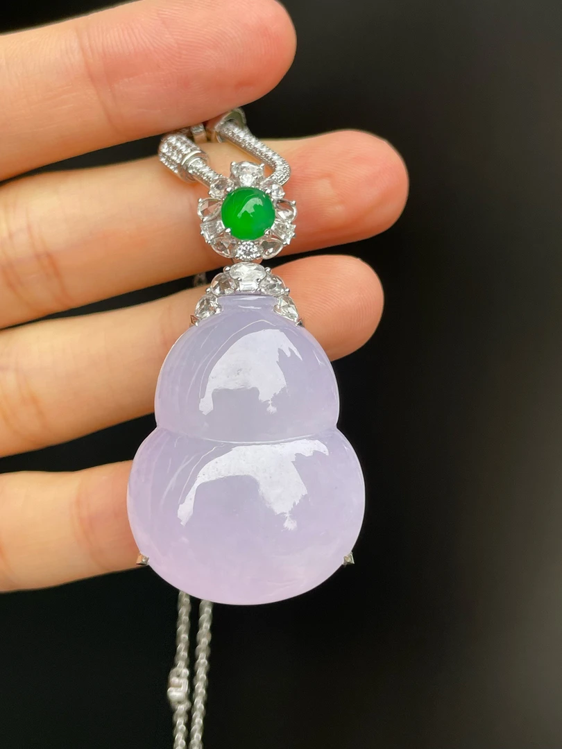 紫罗兰翡翠胖葫芦简镶吊坠紫气东来毛衣链