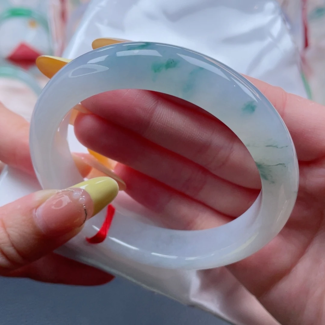 未镶嵌手镯翡翠59.3牛奶底滋润感飘花 飘逸灵动感 4号