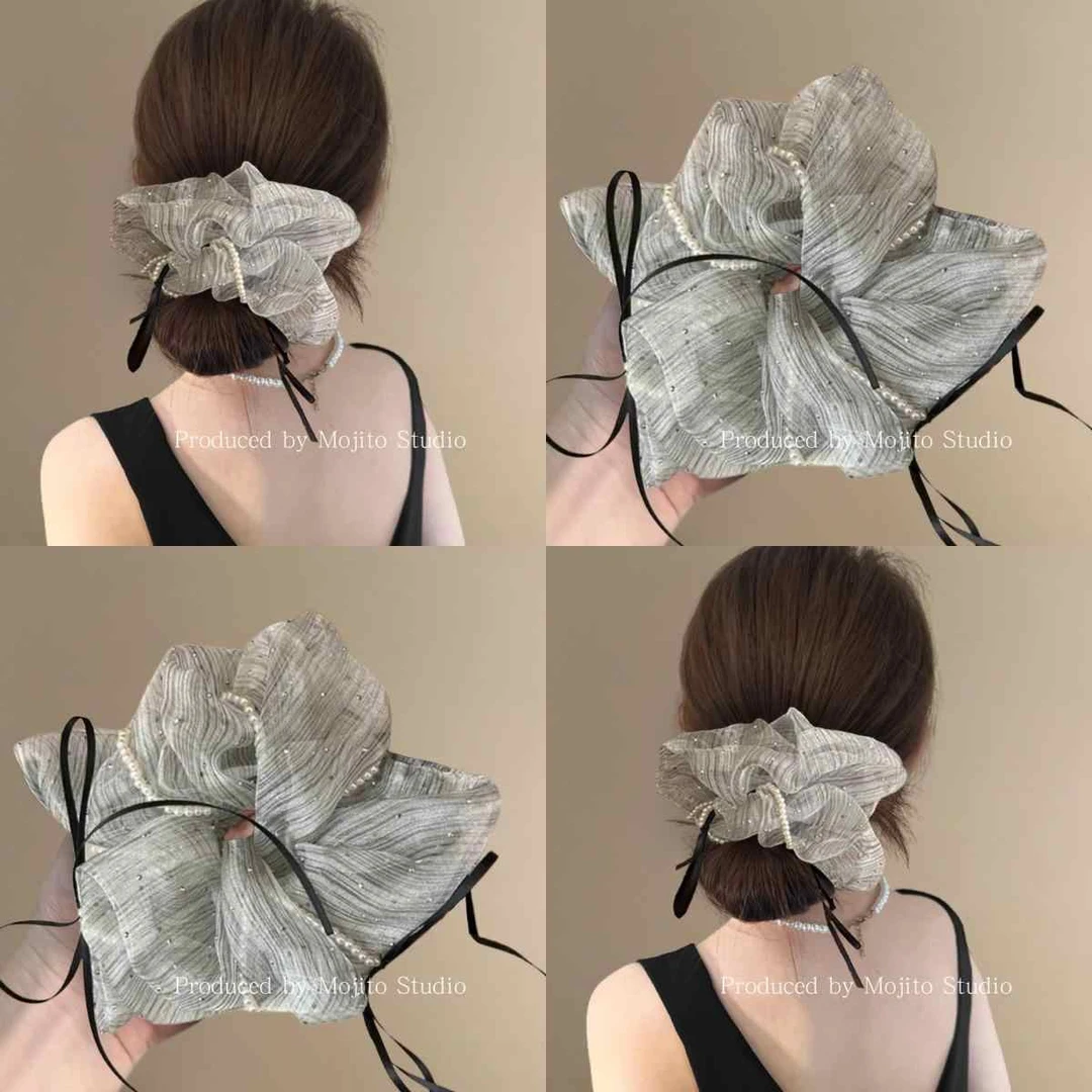 月影纱~法式烫钻甜美网纱蝴蝶结肠圈女发绳高级感2025新款发绳