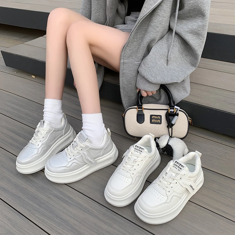 松糕厚底网面小白鞋女2025春季新款韩版女学生休闲运动百搭板鞋子