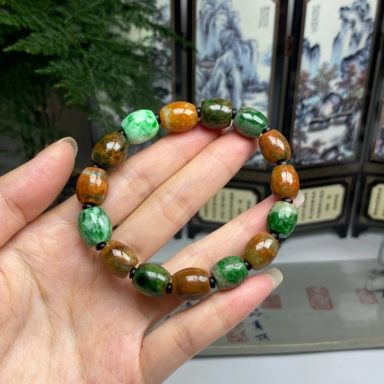 腾冲老料红加绿路路通手串 天然翡翠A货