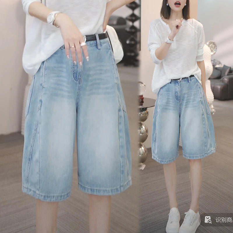 2025年夏季新款韩版复古高腰牛仔裤女生小众洋气高级感直筒五分裤