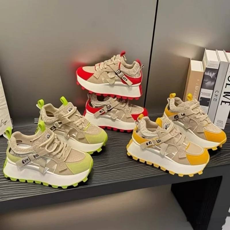 2025夏季韩版厚底增高百搭透气镂空系带阿甘鞋运动鞋老爹鞋休闲女