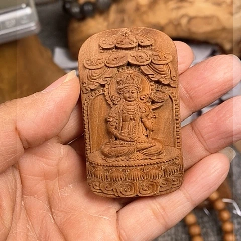 檀香木手串/手链玉*老山檀香雕刻普贤吊坠