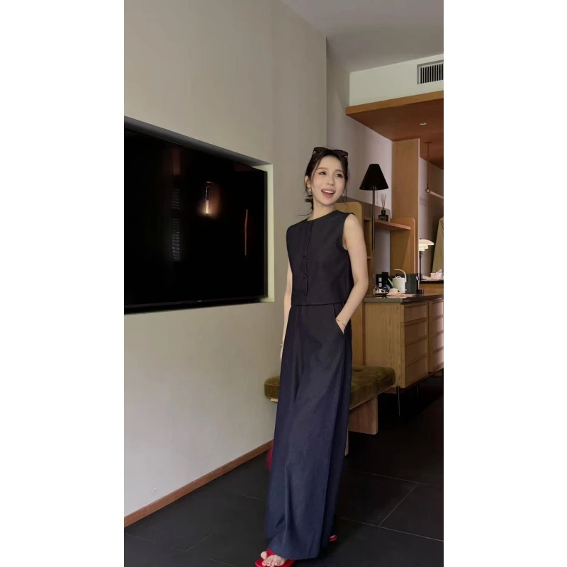 YPP！【蓝调同频】~韩系解构风新款设计感显瘦气质牛仔套装