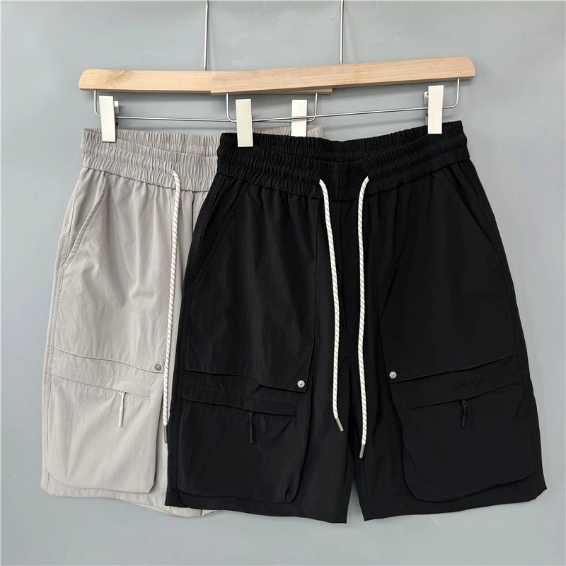 夏季工装裤短裤男款美式多口袋运动短裤男宽松直筒休闲拉链五分裤