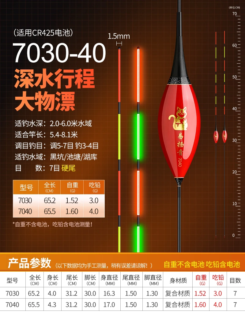 易扬青夜光漂硬尾稳定行程日夜两用电子鱼漂青鱼浮漂珠珠浮漂