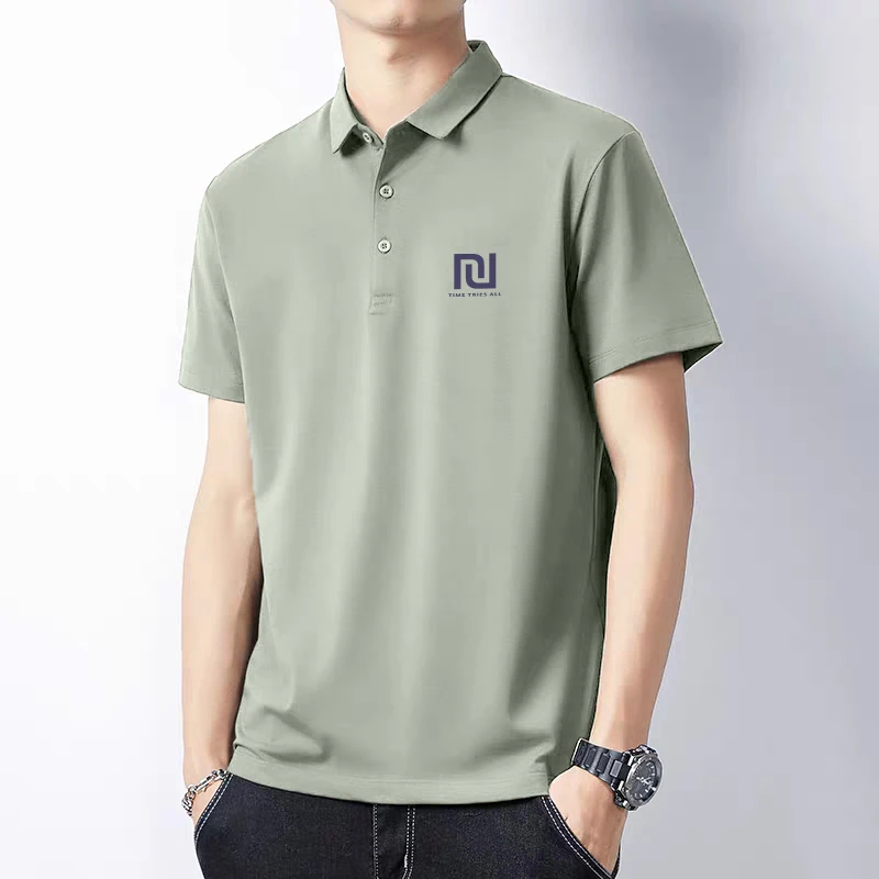 2025新款冰丝短袖t恤男士夏季翻领半袖爸爸装薄款弹力透气POLO衫