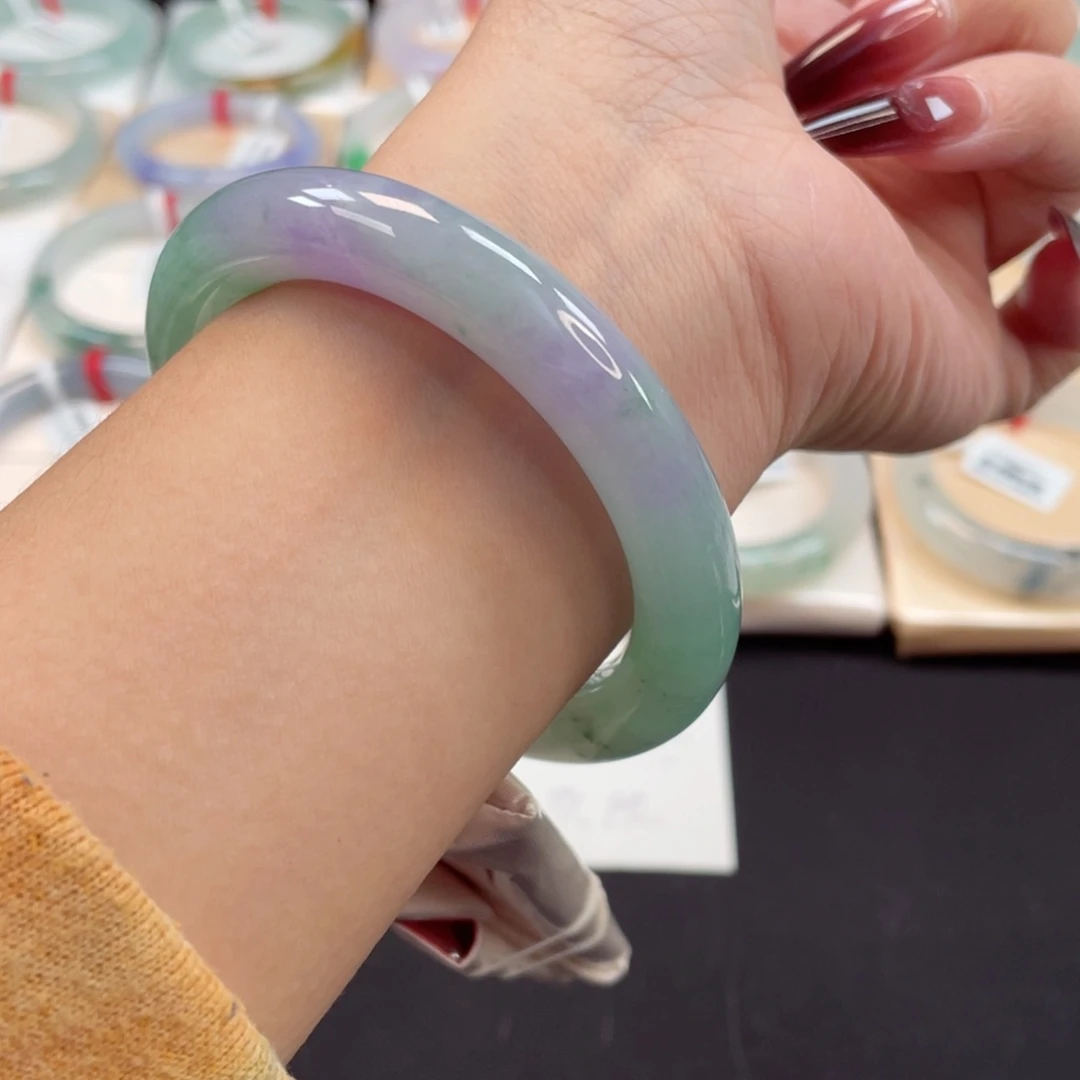 未镶嵌手镯翡翠41号54糯化起胶春彩圆条