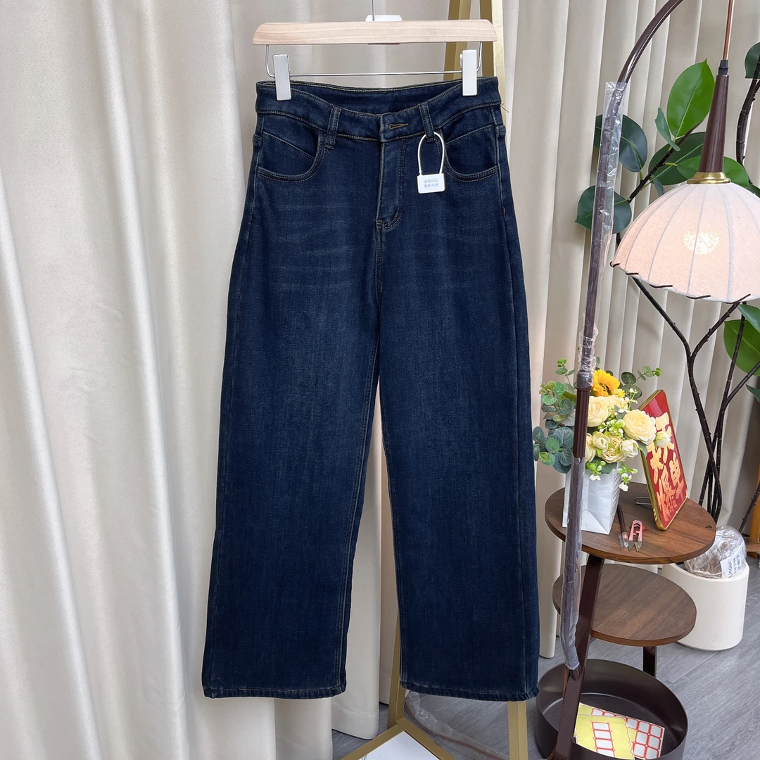 8817高弹女装牛仔裤显瘦蓝色时尚休闲百搭宽松加绒阔腿裤