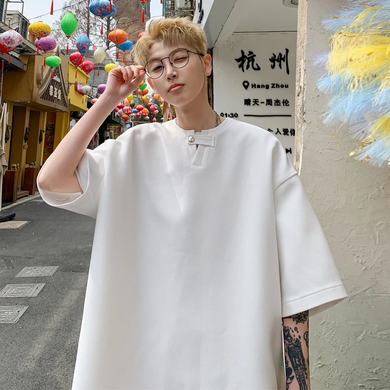 夏季新款男士休闲大码百搭T恤上衣美式高街情侣简约半袖圆领港风