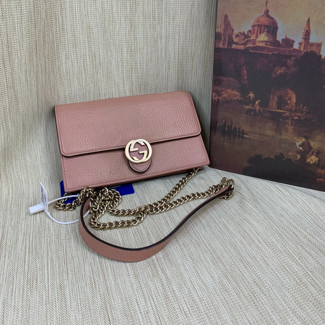 90新 GUCCI/古驰 粉色链条包/EE04824012/4012