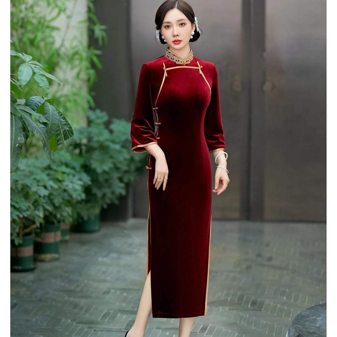 2025新款 中国风旗袍重工缝制长款复古民国风 3091
