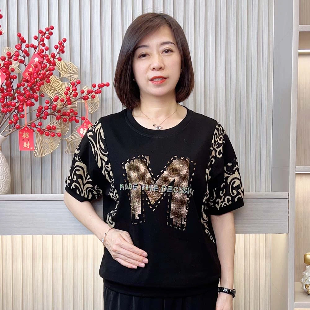 2025夏季新款时尚洋气百搭减龄宽松显瘦气质拼接短袖中老年妈妈装