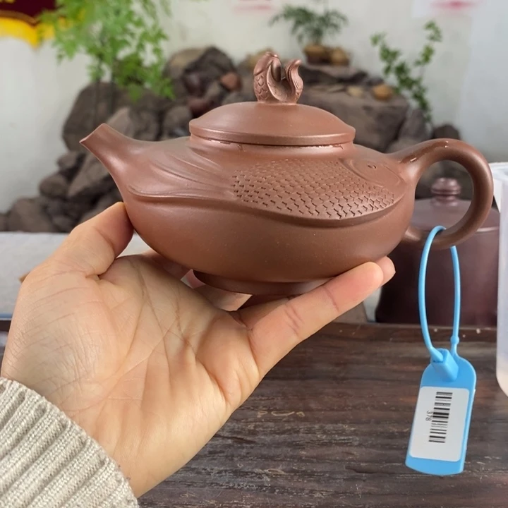 紫砂茶壶老紫泥鱼跃龙门260左右的容量半手制作
