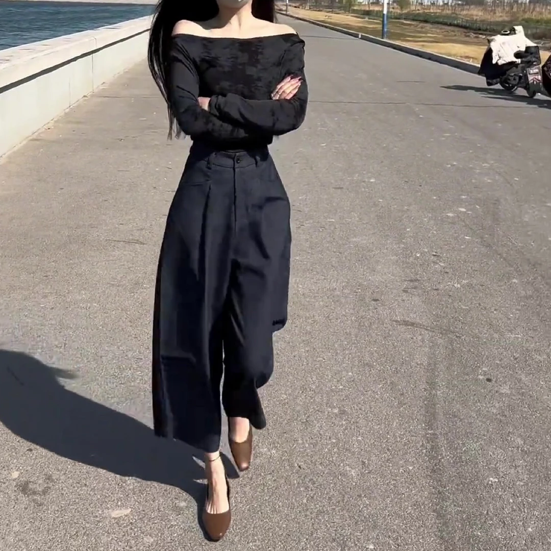 气质时髦修身长袖打底衫九分裤显瘦女装套装