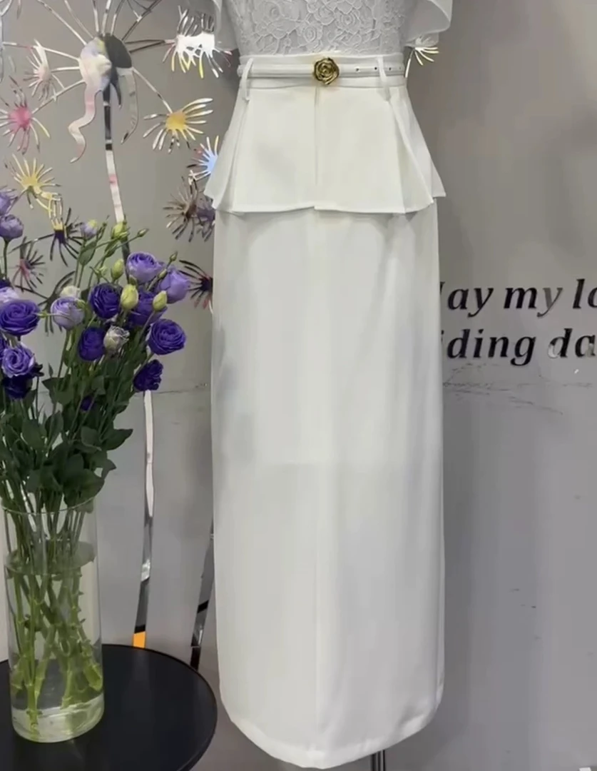 YANGYANG 新款假两件拼接韩版时髦感气质高腰显瘦半身裙#6939