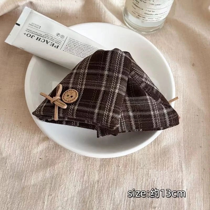 学院风复古格纹三角发夹女后脑勺盘发抓夹稳固鲨鱼夹百搭发卡3928