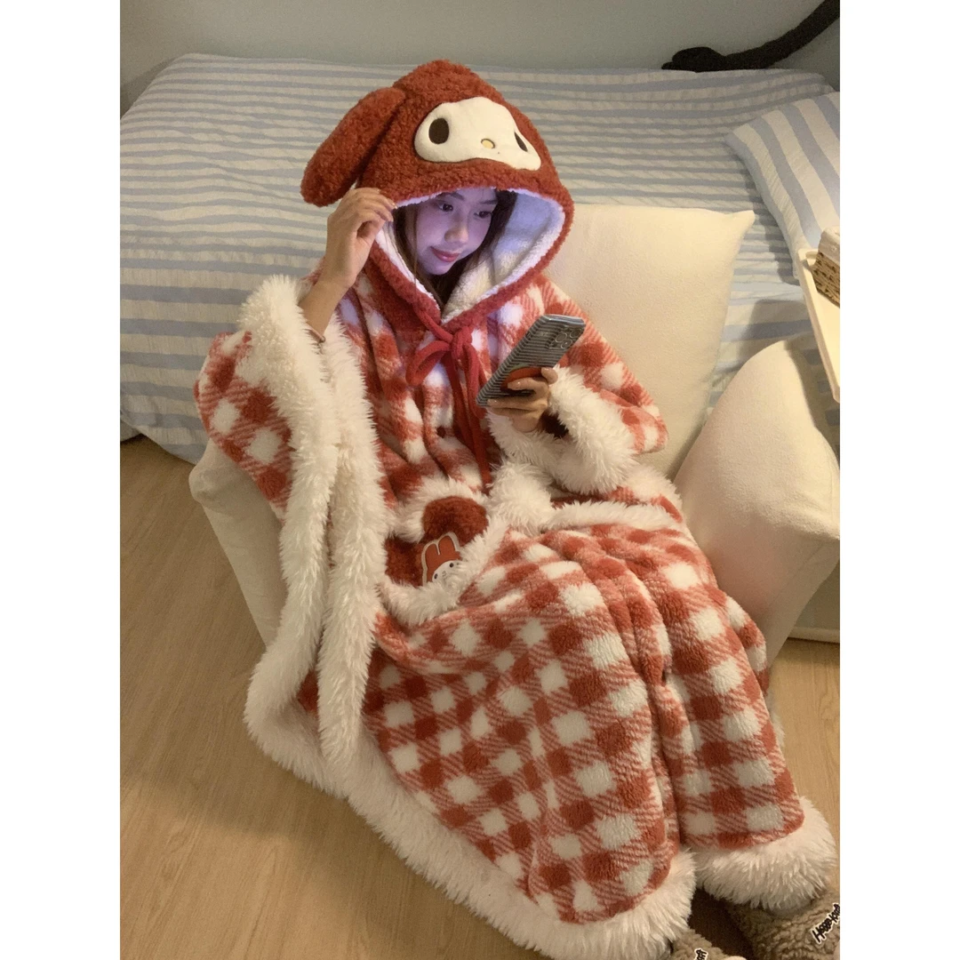 少女甜美圣诞珊瑚绒睡袍秋冬款新款大码加厚保暖红色家居睡衣女士