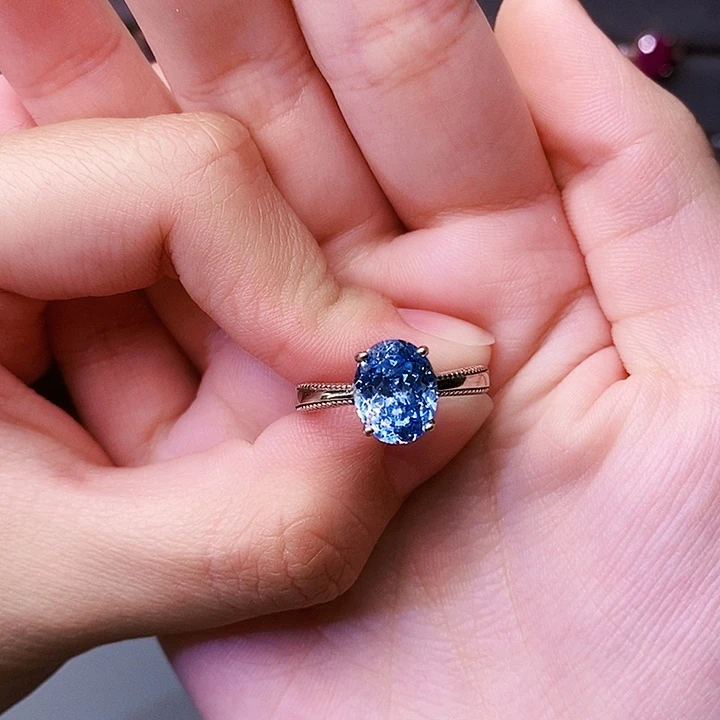 海蓝宝石戒圈银S925镶嵌