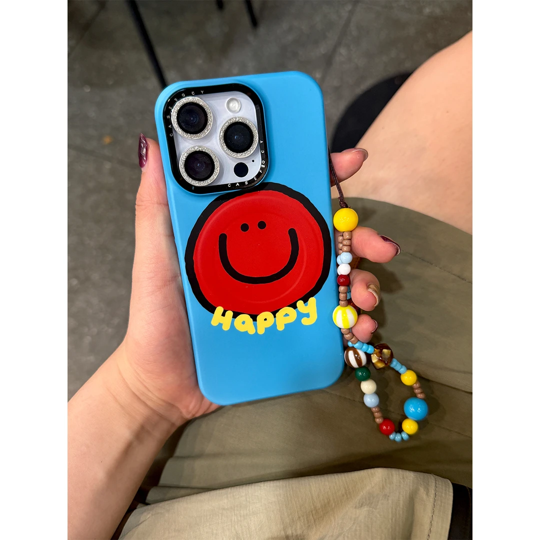 适用苹果16手机壳iPhone15/14promax可爱蓝色笑脸卡通手机保护套