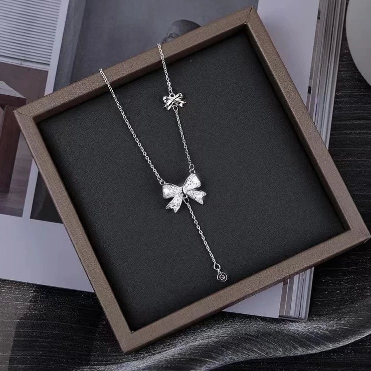 坠链均925银 小众蝴蝶结项链女2025新款轻奢设计吊坠流苏锁骨链