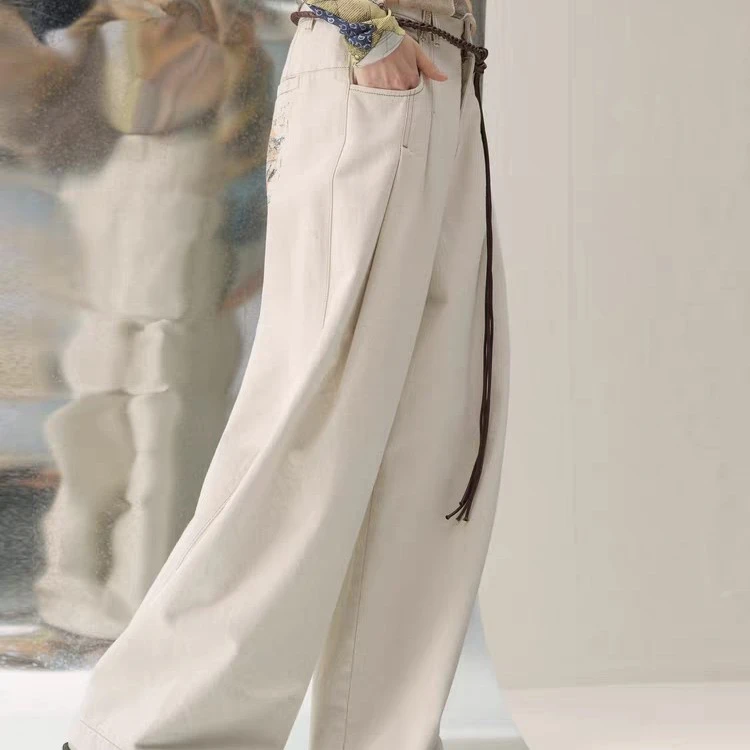 MD谜底阔腿裤长裤2026年春季新品复古百搭清爽白牛仔裤女