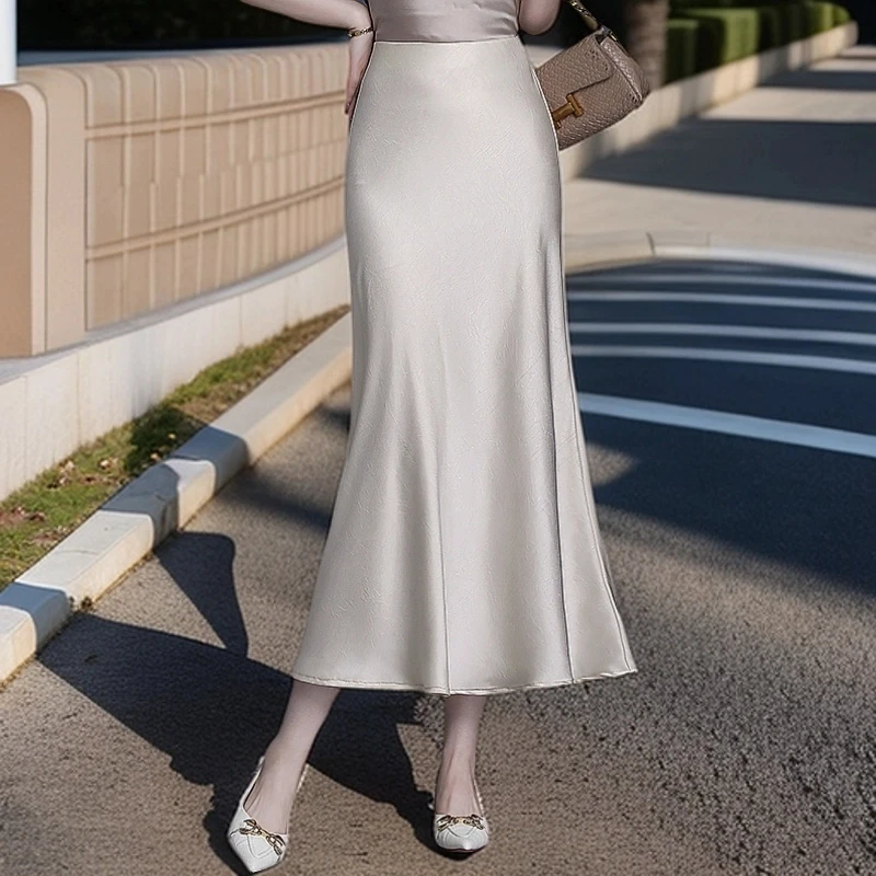 醋酸缎面鱼尾裙半身裙长款2025新款包臀裙春夏2025新款高腰长裙