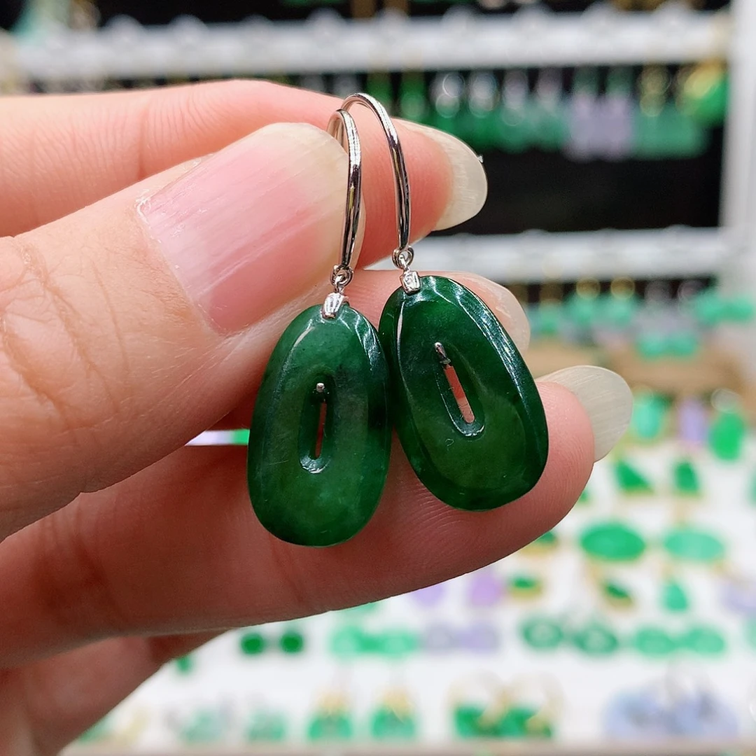 翡翠耳饰18K金镶嵌的