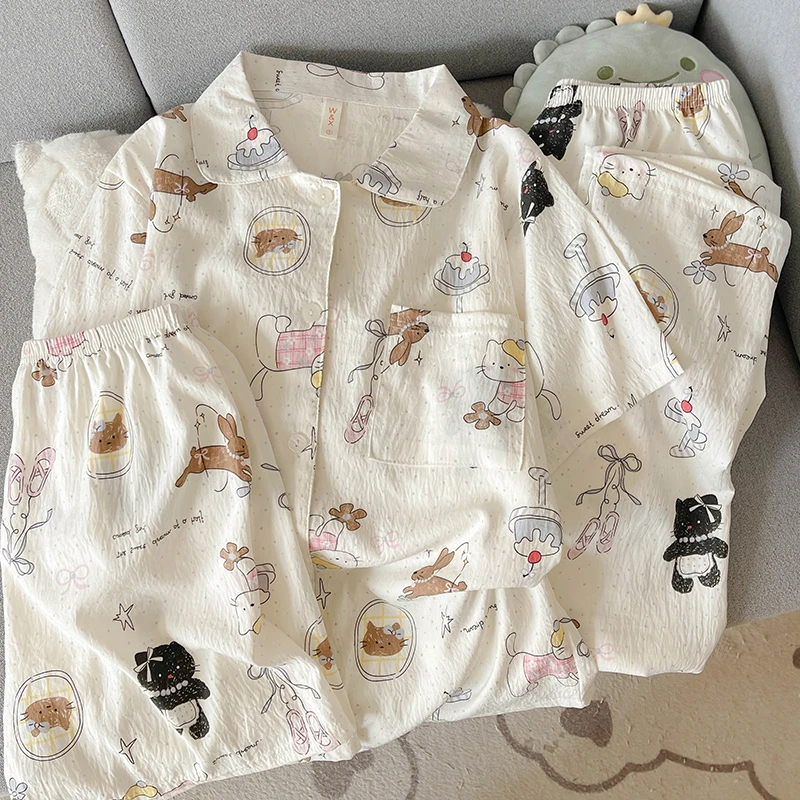 日系甜美hellokitty睡衣2025新款夏季三件套装短袖短裤夏天家居服