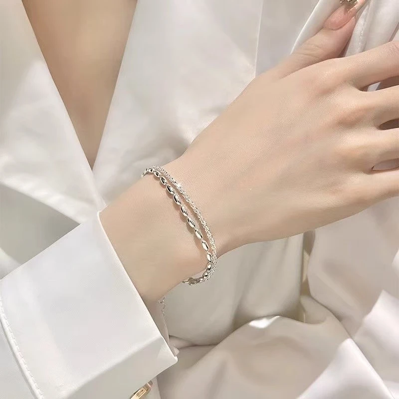 S【新品上新】999银满天星米粒叠戴手链带延长链甜美百搭民族风