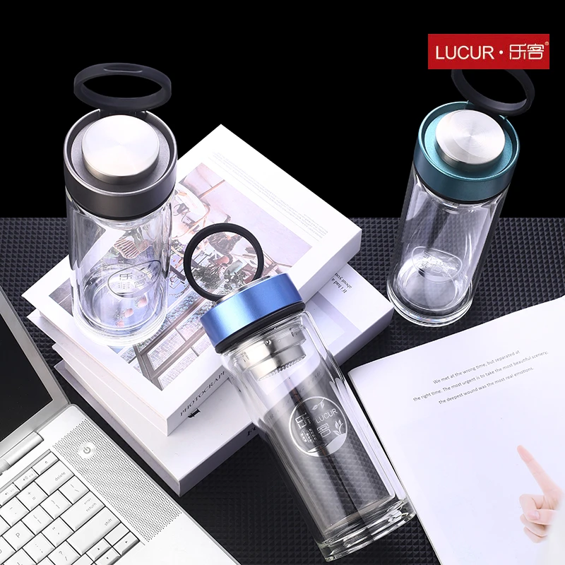 乐客8993 500毫升玻璃泡茶玻璃杯家用耐热便携水晶杯车载