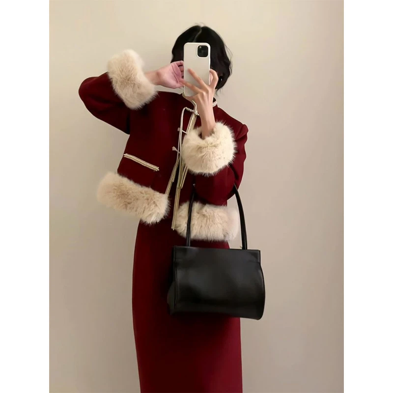 【米宝学妹】新年战袍新中式国风套装裙过年红色小香风温柔两件套