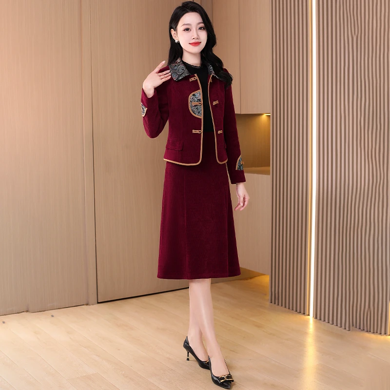 高级感结婚妈妈婚宴装礼服连衣裙女国风旗袍秋冬季喜婆婆加厚套装