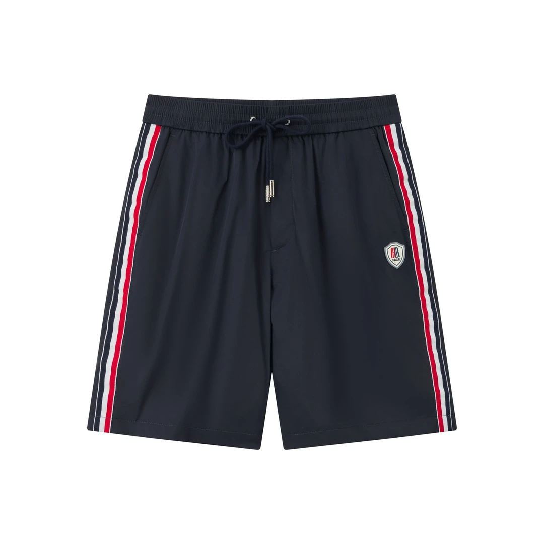 CRCR夏季冰丝透气薄款男条纹拼接logo刺绣口袋休闲速干短裤五分裤