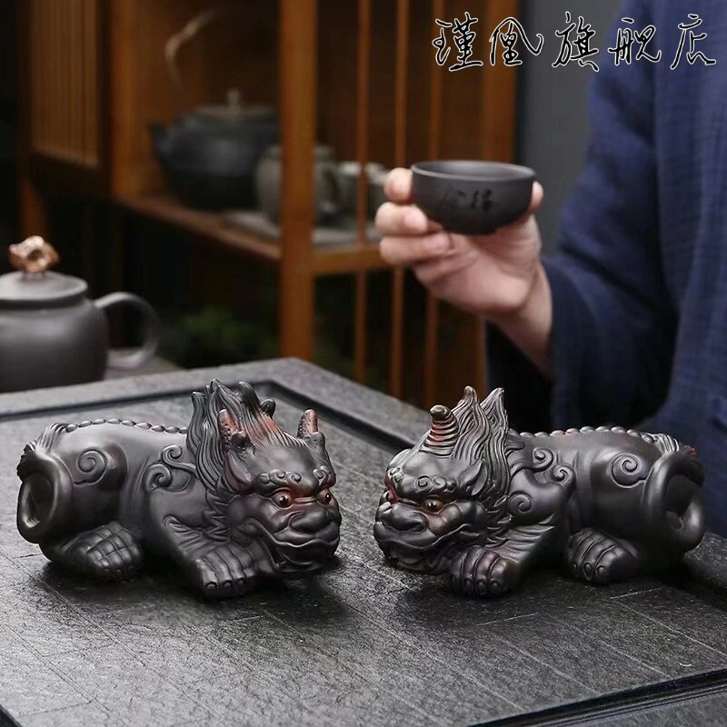 手工紫陶貔貅茶宠可养招财陶瓷家居摆件茶玩茶桌茶台装饰茶具配件