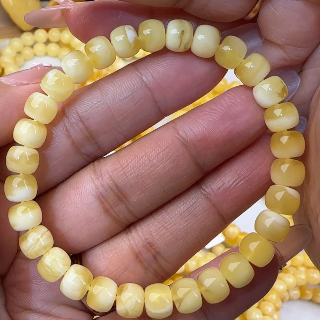 蜜蜡未镶嵌手链金白老型手串