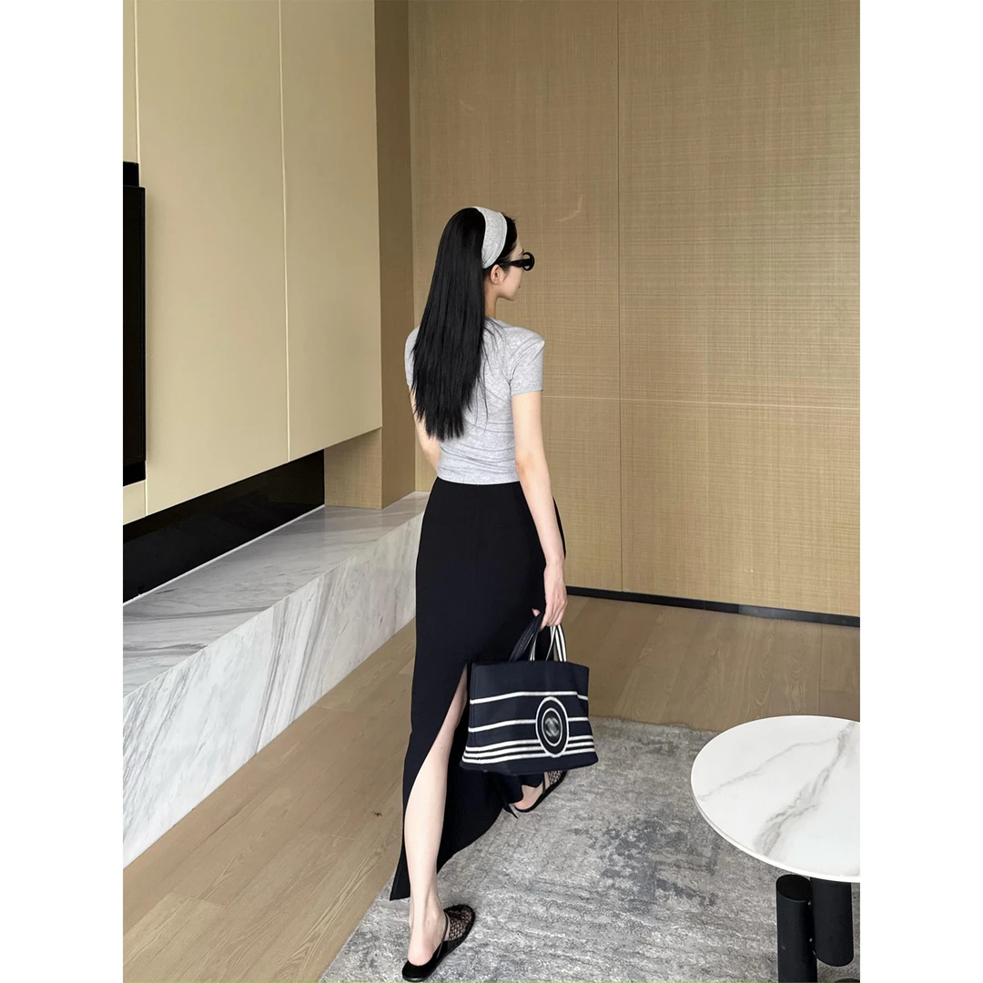 周淼【长期主义】经典无腰头醋酸直筒包臀裙修身半身裙女ZM25Q5027J