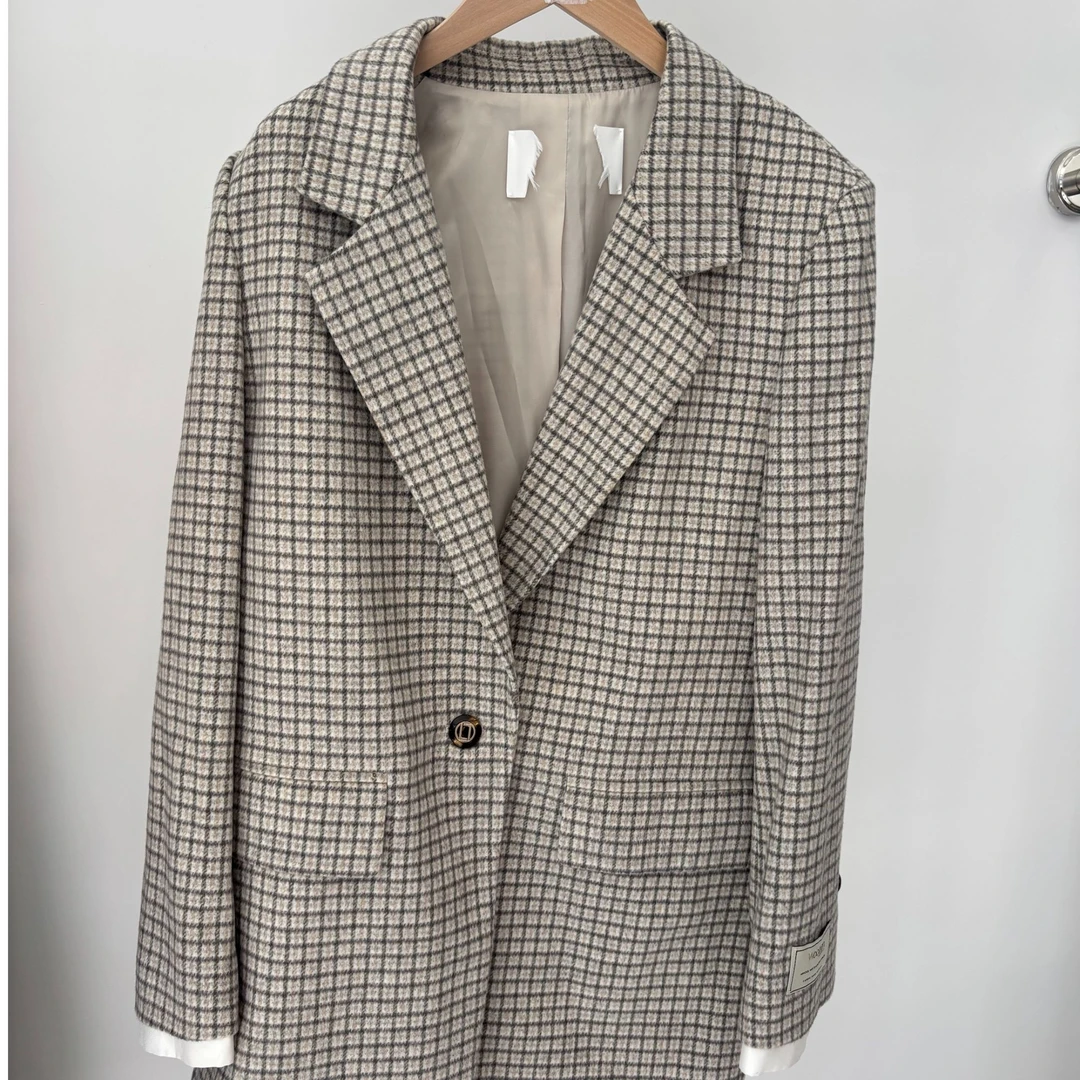 L103/Laur*l细毛呢格纹大衣LWL324D02400