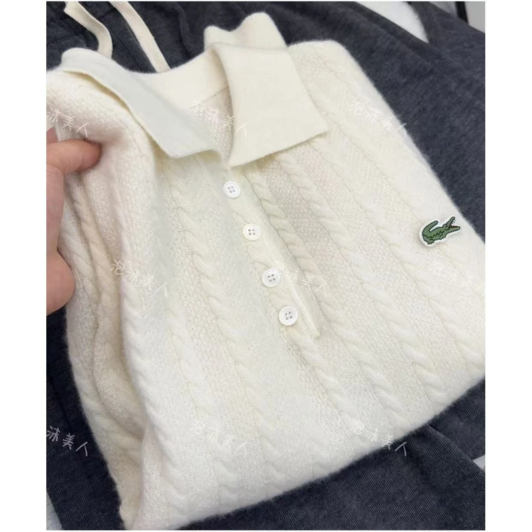 小鳄鱼麻花」浣熊加绵羊毛！高质感翻领薄款显瘦针织衫女25秋季新款