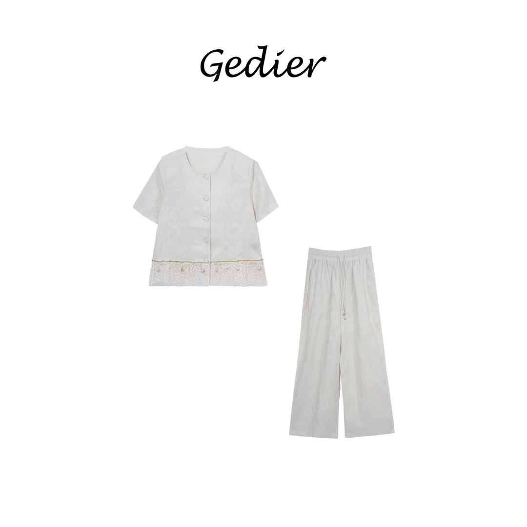 【歌蒂尔】轻奢简约蕾丝拼接套装 DG520838Y