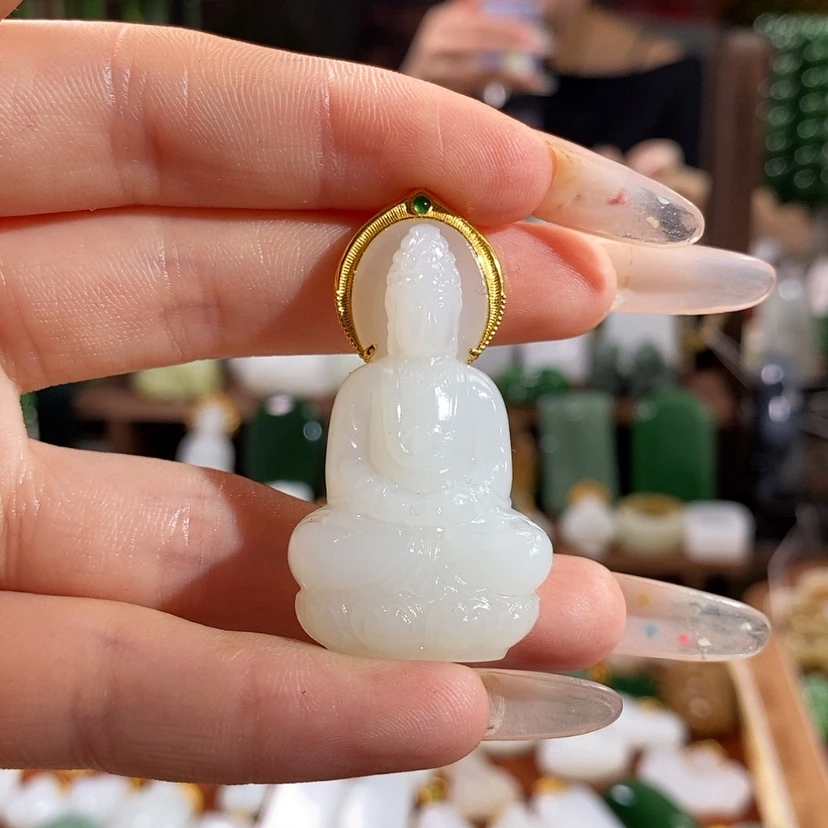 【闪购商品】和田玉18K金镶嵌吊坠(赠链)
