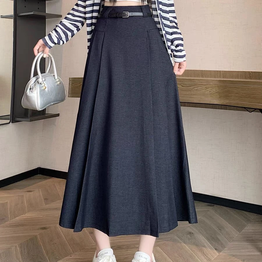 69207高腰半松紧腰带百褶显瘦半身裙