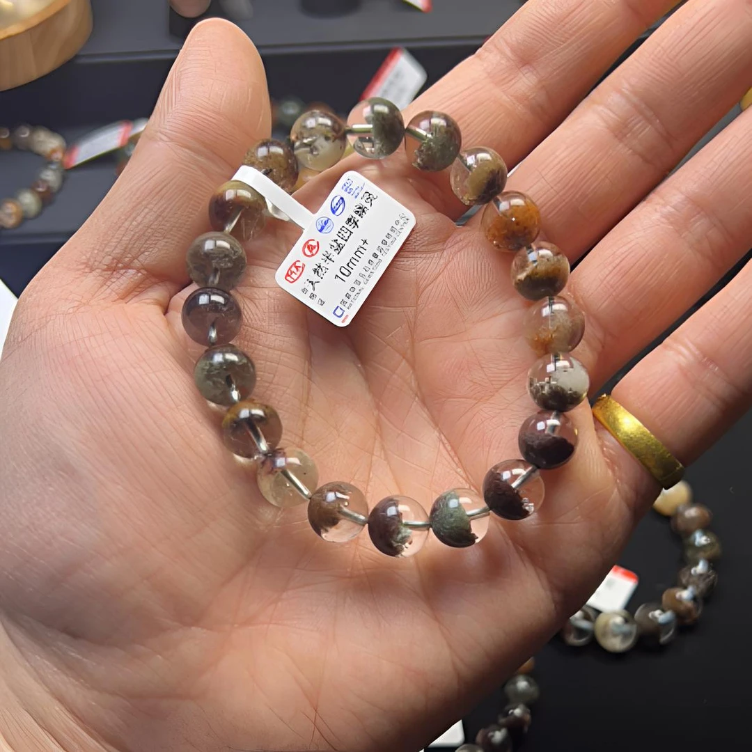 天然高品净体半盆聚宝盆水晶四季幽灵彩幽灵手链时尚女款招财手串